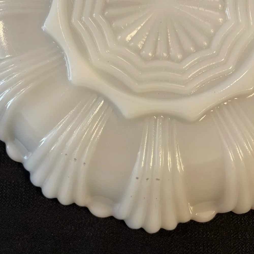 Anchor Hocking gold trim milk glass three section divide relish serving tray.​